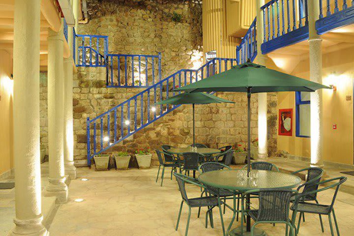 A courtyard at night