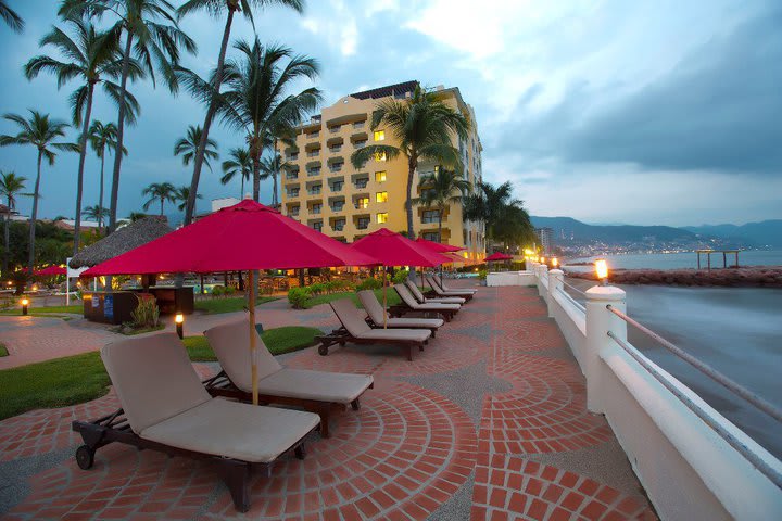 Sun loungers overlooking the ocean