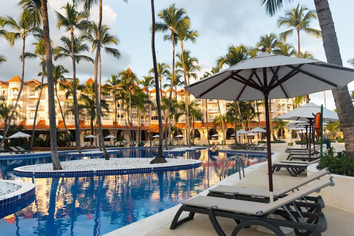 Sun loungers next to the pool