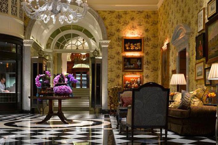 Front desk and lobby at The Savoy, hotel near the Thames in London