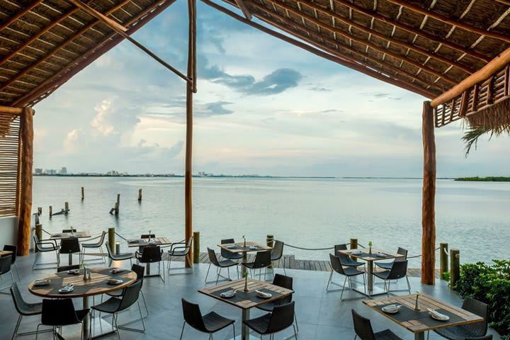 The restaurant overlooks the lagoon