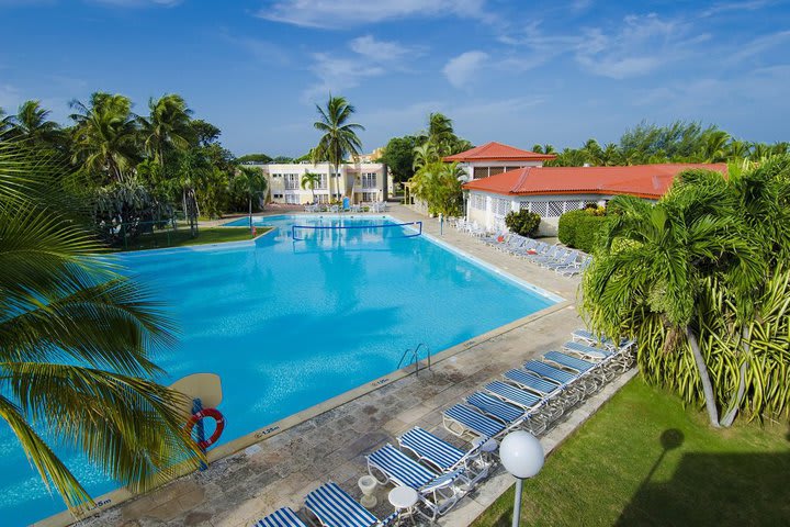 The hotel features a pool