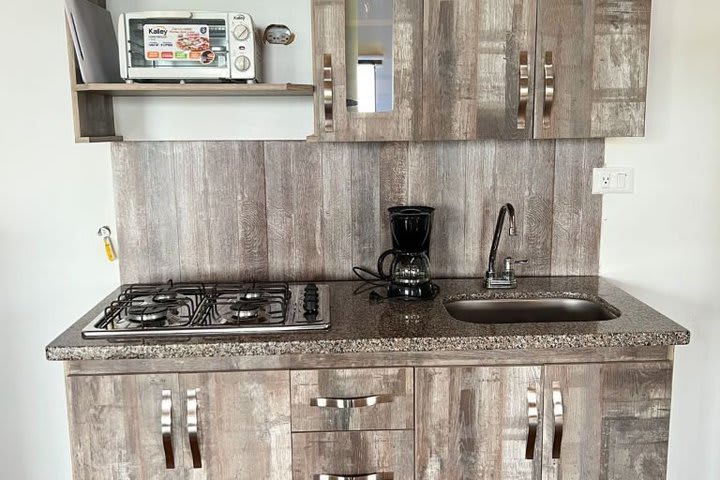 The kitchen of a cabin