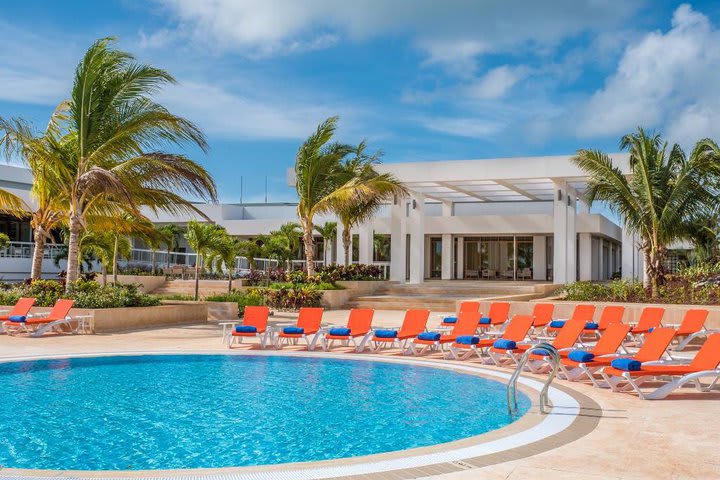 The pools area has sun loungers