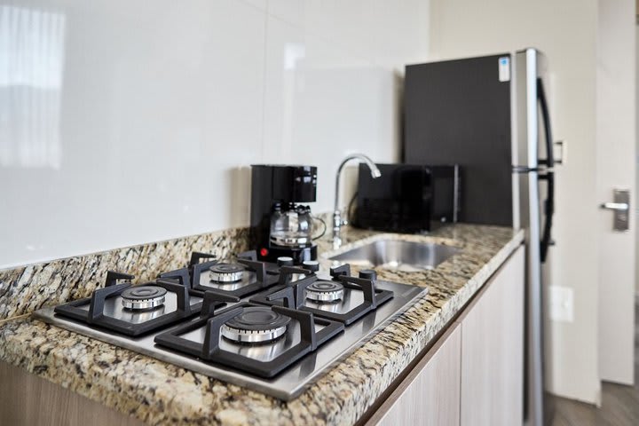 The kitchen of an apartment