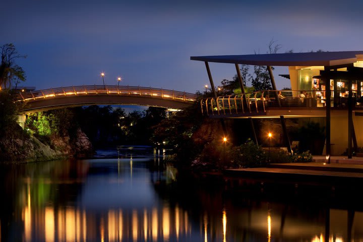 The Rosewood Mayakoba hotel is surrounded by lagoons