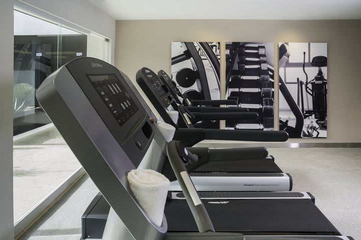 The fitness center has treadmills