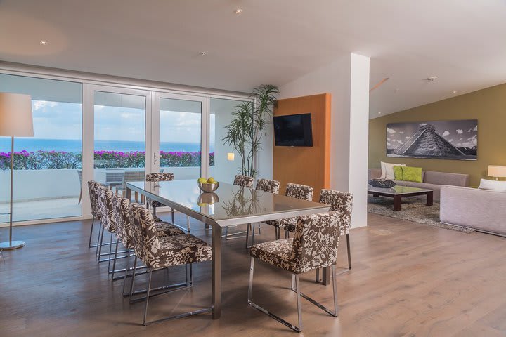 The presidential suite offers a dining area