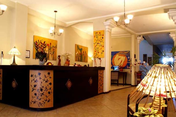 Front desk at the Solar do Carmo hotel in Salvador de Bahia, Brazil