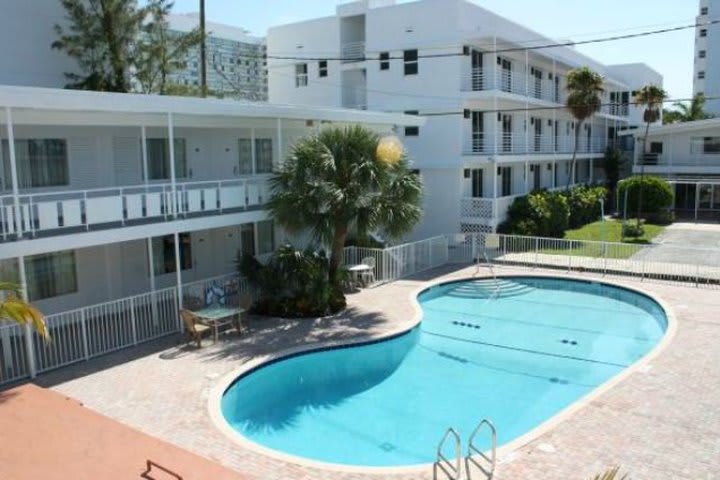 Aerial view of the pool at the Collins Hotel