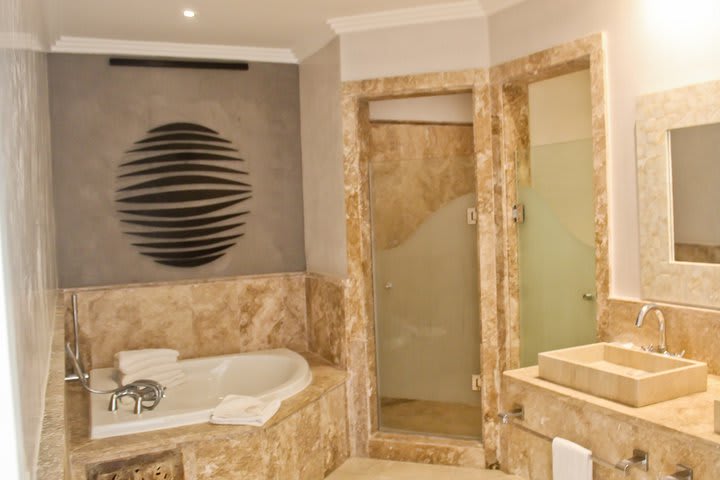 Private bath in a deluxe room