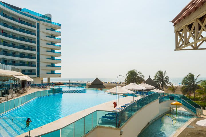 The hotel has four pools connected by waterfalls