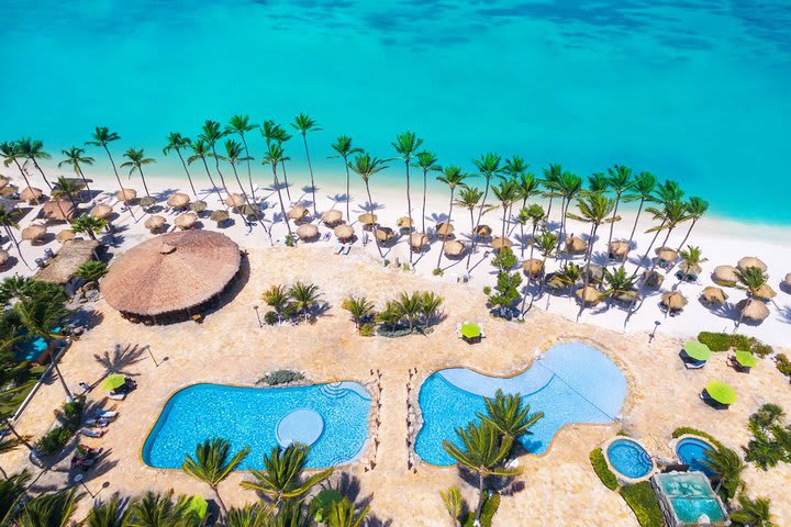 Aerial view of the pools and the beach