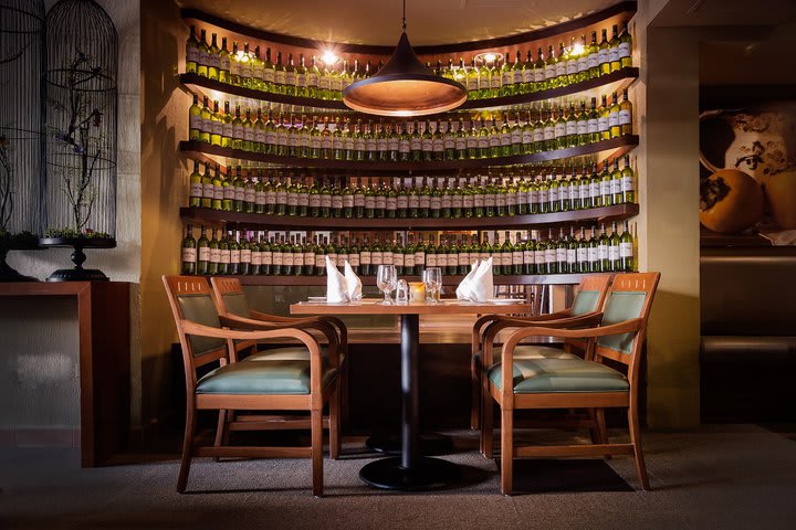 Table and wine cellar in a restaurant