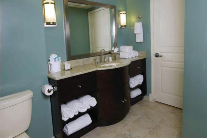 Suites at the Hilton Grand Vacations hotel include a private bath with shower