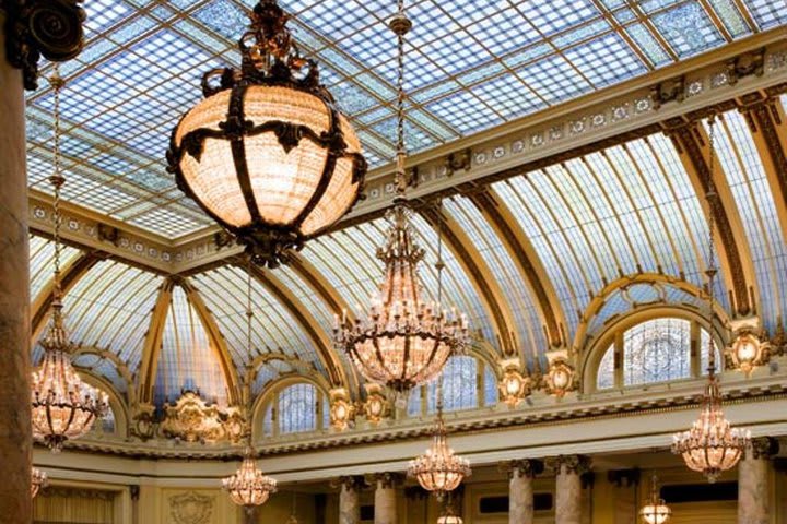 Stained glass dome in the restaurant at the Palace Hotel in San Francisco