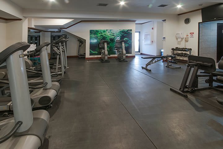 Gimnasio con modernas máquinas para cardio y pesas